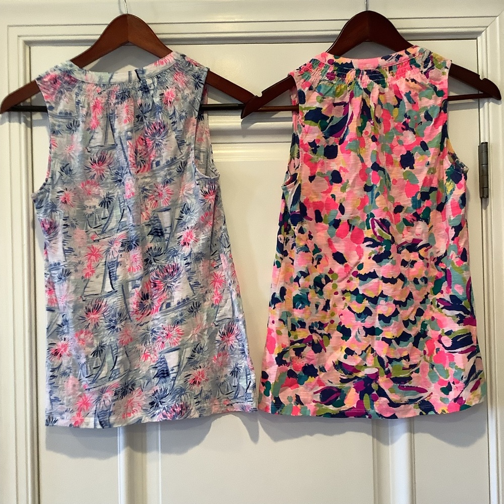 2 Lilly Pulitzer Sleeveless Tank Tops Size XXS Multicolor Pink and Blue Cotton - Picture 2 of 15